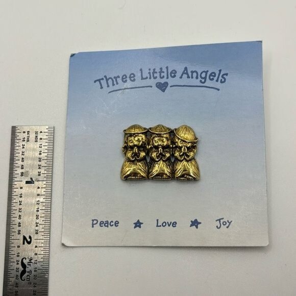 Vintage‎ Three Little Angels Gold Tone Pin Brooch 1980s - Picture 4 of 4